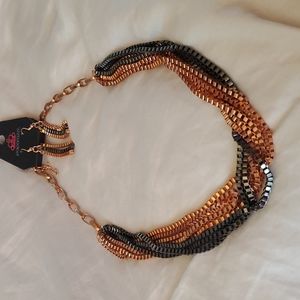 Paparazzi Shiny Cooper & Gunmetal Box Chain Necklace & Earrings